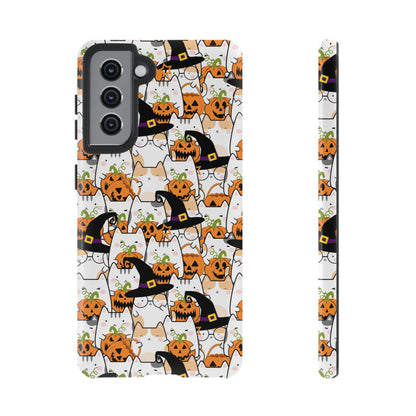 Halloween Cats and Pumpkins Phone Case – Tough Phone Case – Cute Spooky Design - iPhone 16 - Samsung Galaxy - Google Pixel