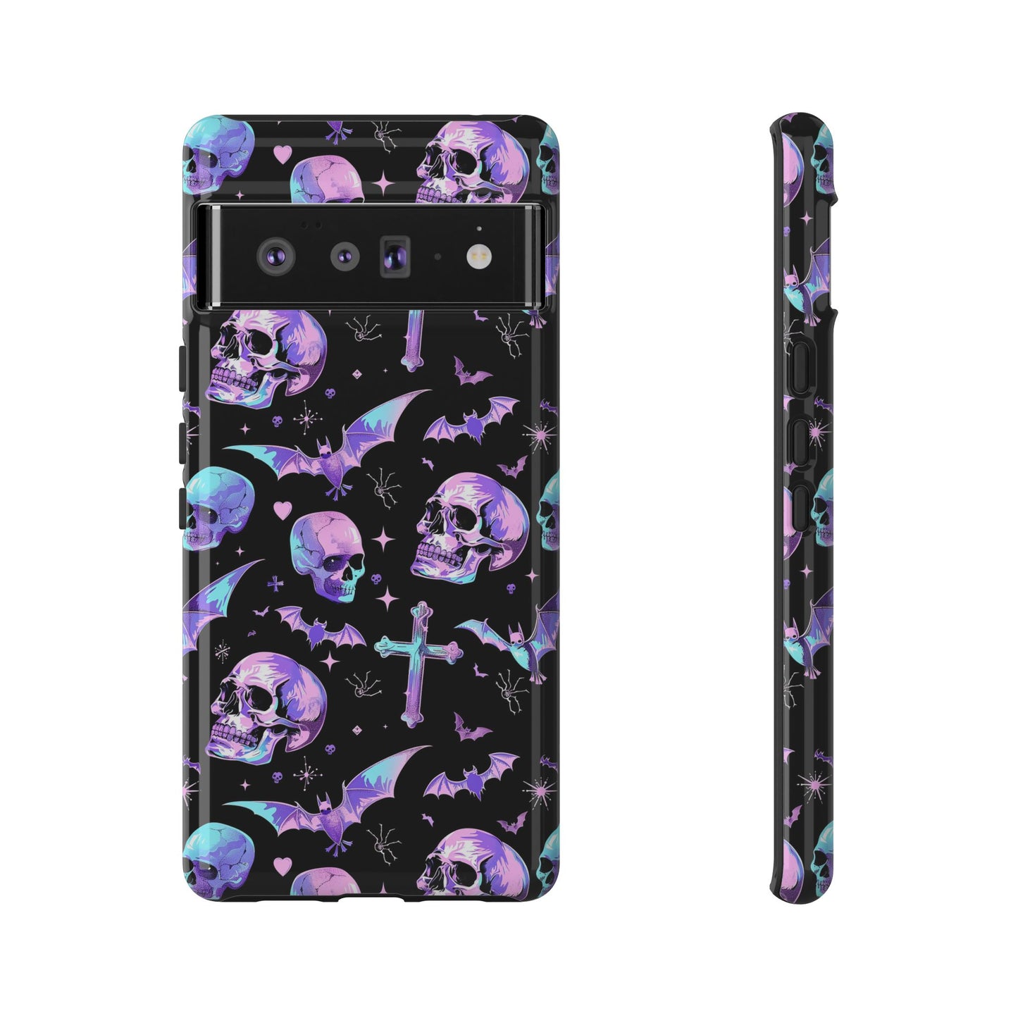 Pastel Skulls and Crosses Gothic Phone Case – Tough Phone Case – Cute Spooky Design - iPhone 16 - Samsung Galaxy - Google Pixel