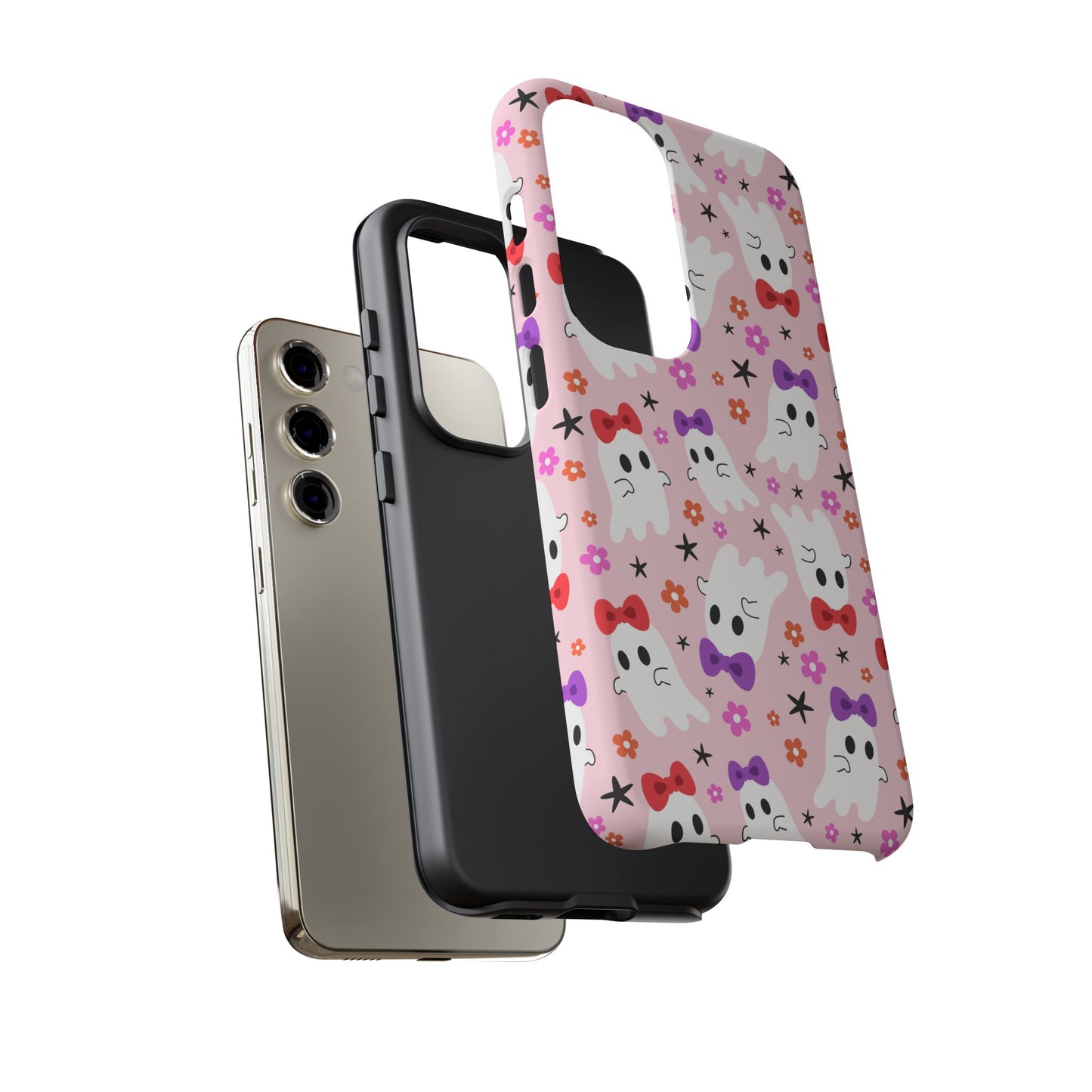 Cute Ghosts with Bows and Stars Halloween Phone Case – Tough Phone Case – Cute Spooky Design - iPhone 16 - Samsung Galaxy - Google Pixel