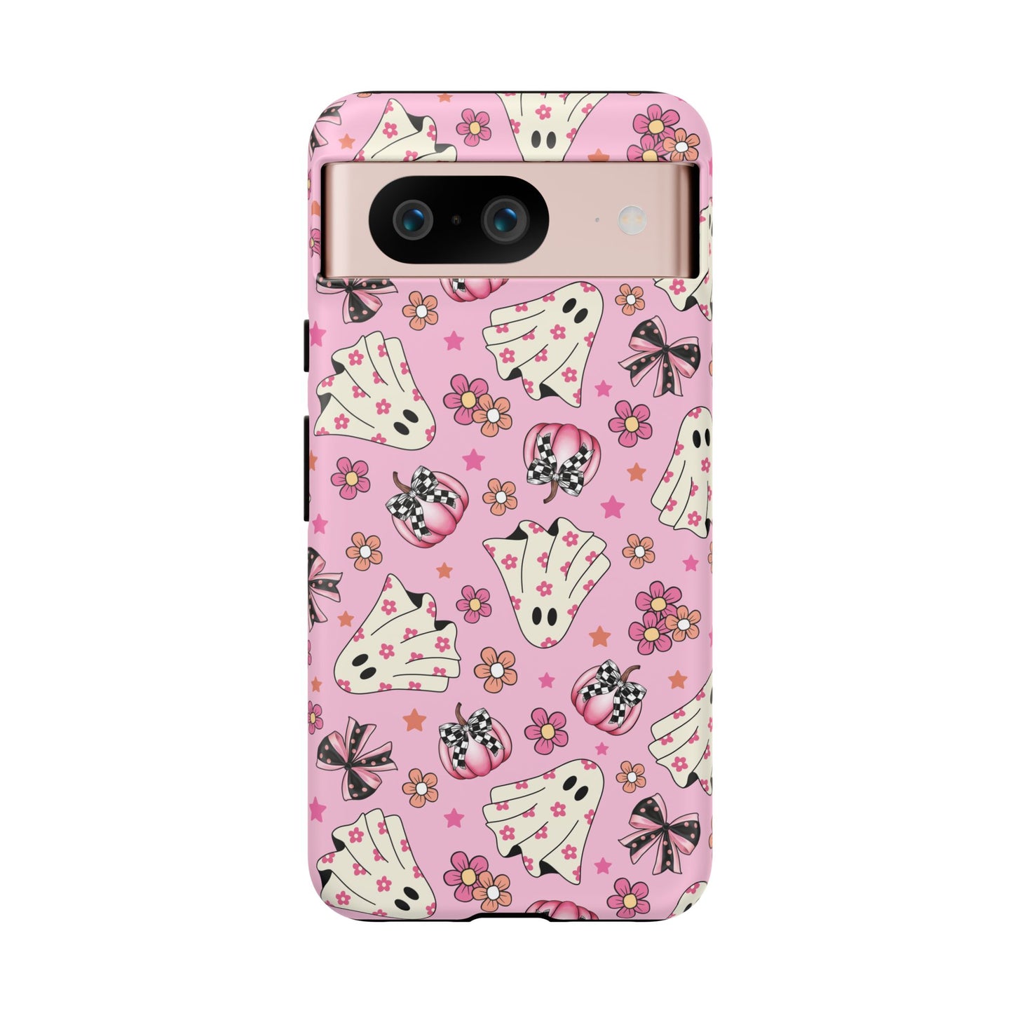 Pink Ghosts and Flowers Halloween Phone Case – Tough Phone Case – Cute Spooky Design - iPhone 16 - Samsung Galaxy - Google Pixel