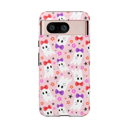 Cute Ghosts with Bows and Stars Halloween Phone Case – Tough Phone Case – Cute Spooky Design - iPhone 16 - Samsung Galaxy - Google Pixel