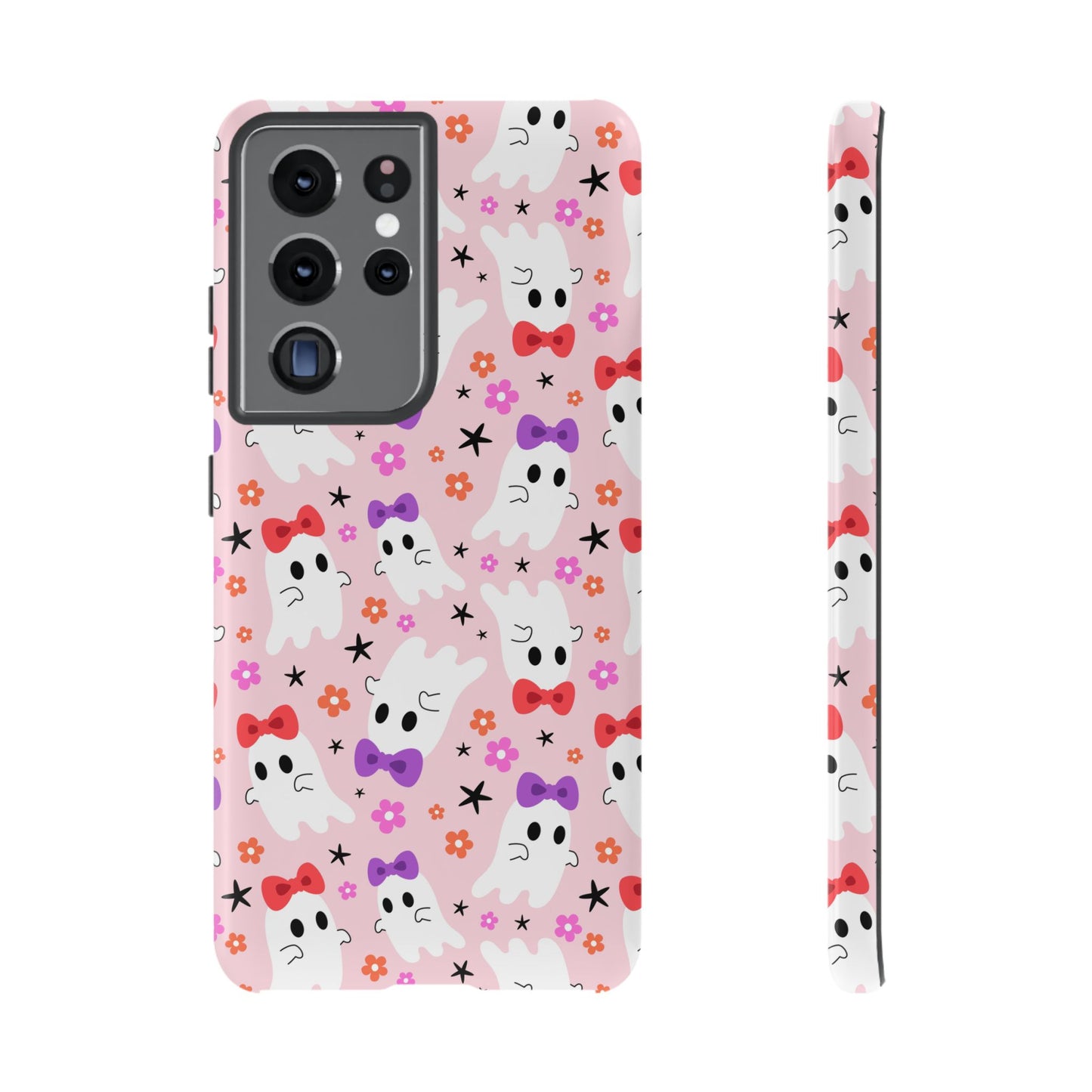 Cute Ghosts with Bows and Stars Halloween Phone Case – Tough Phone Case – Cute Spooky Design - iPhone 16 - Samsung Galaxy - Google Pixel