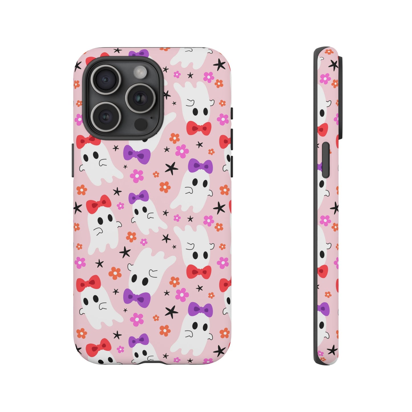 Cute Ghosts with Bows and Stars Halloween Phone Case – Tough Phone Case – Cute Spooky Design - iPhone 16 - Samsung Galaxy - Google Pixel