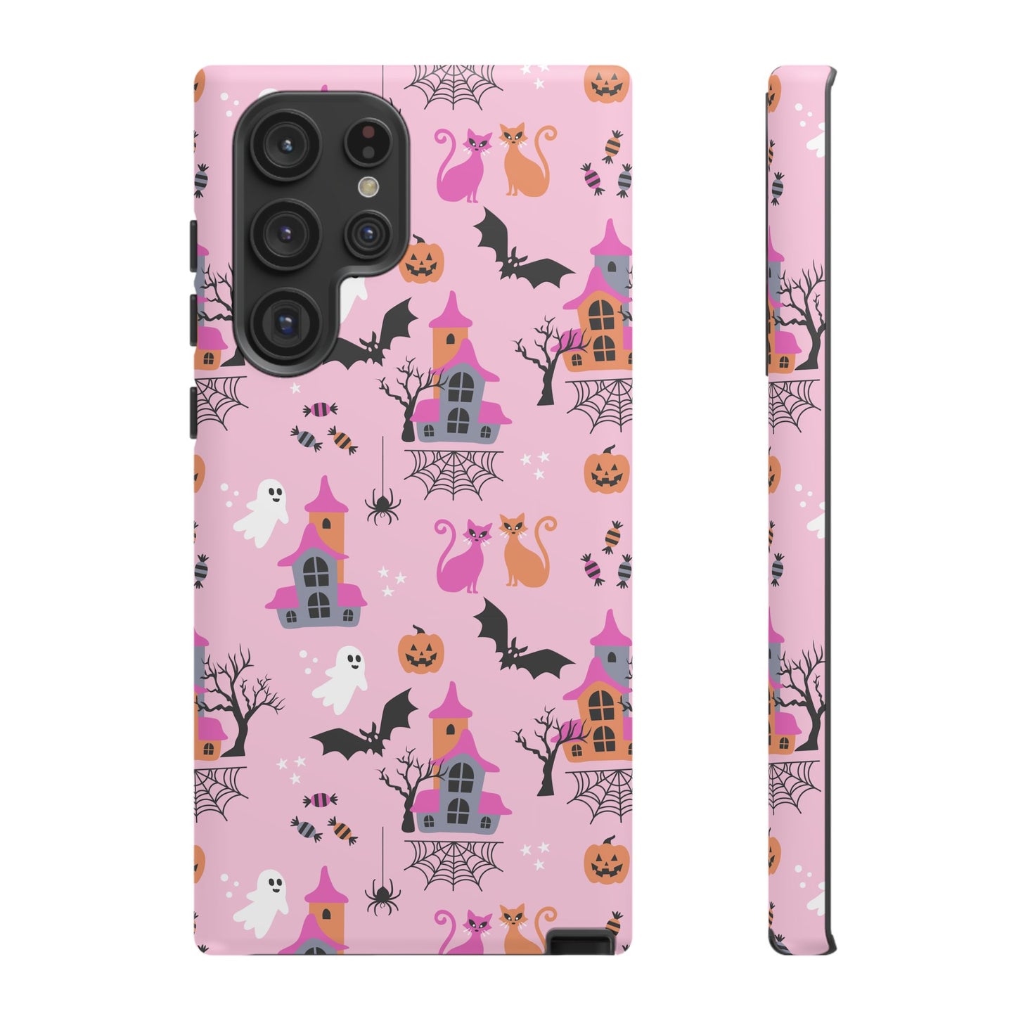 Pink Haunted House and Cats Halloween Phone Case – Tough Phone Case – Cute Spooky Design - iPhone 16 - Samsung Galaxy - Google Pixel