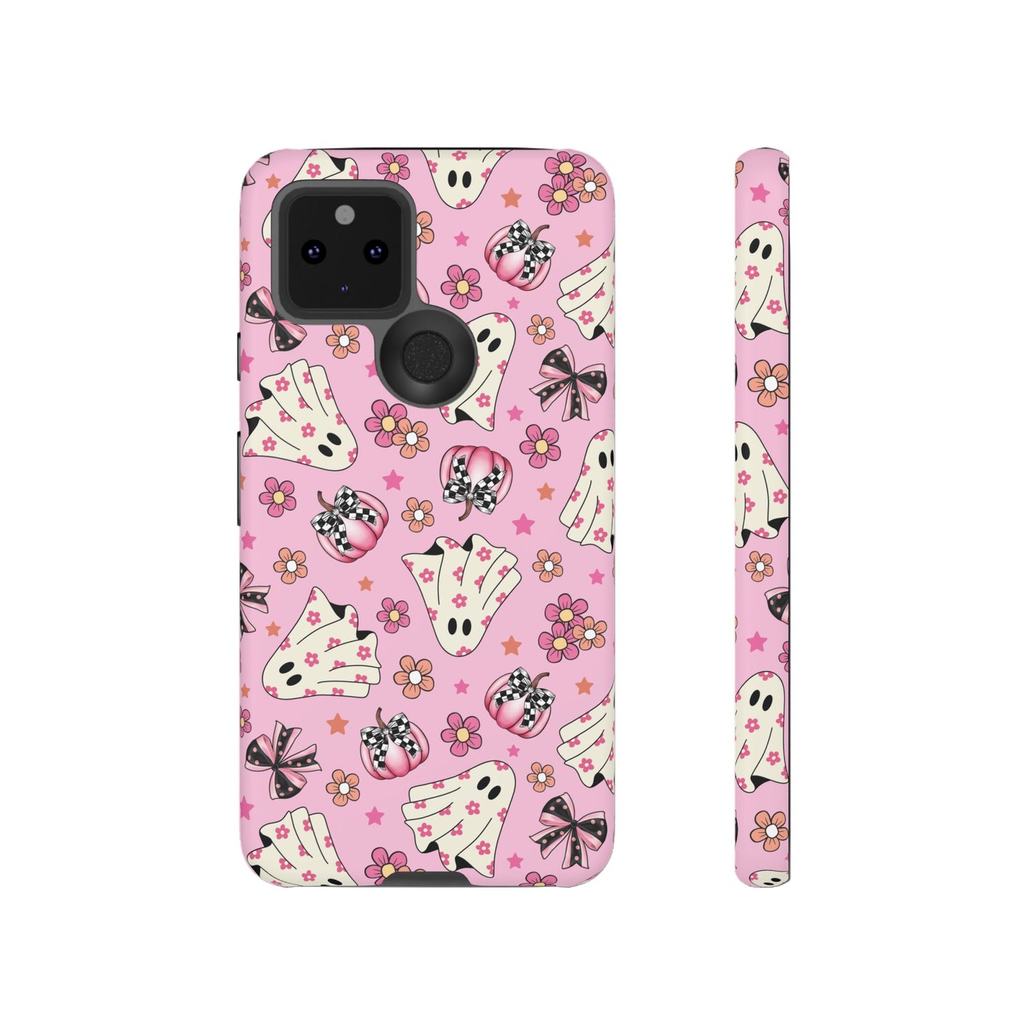 Pink Ghosts and Flowers Halloween Phone Case – Tough Phone Case – Cute Spooky Design - iPhone 16 - Samsung Galaxy - Google Pixel