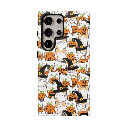 Halloween Cats and Pumpkins Phone Case – Tough Phone Case – Cute Spooky Design - iPhone 16 - Samsung Galaxy - Google Pixel