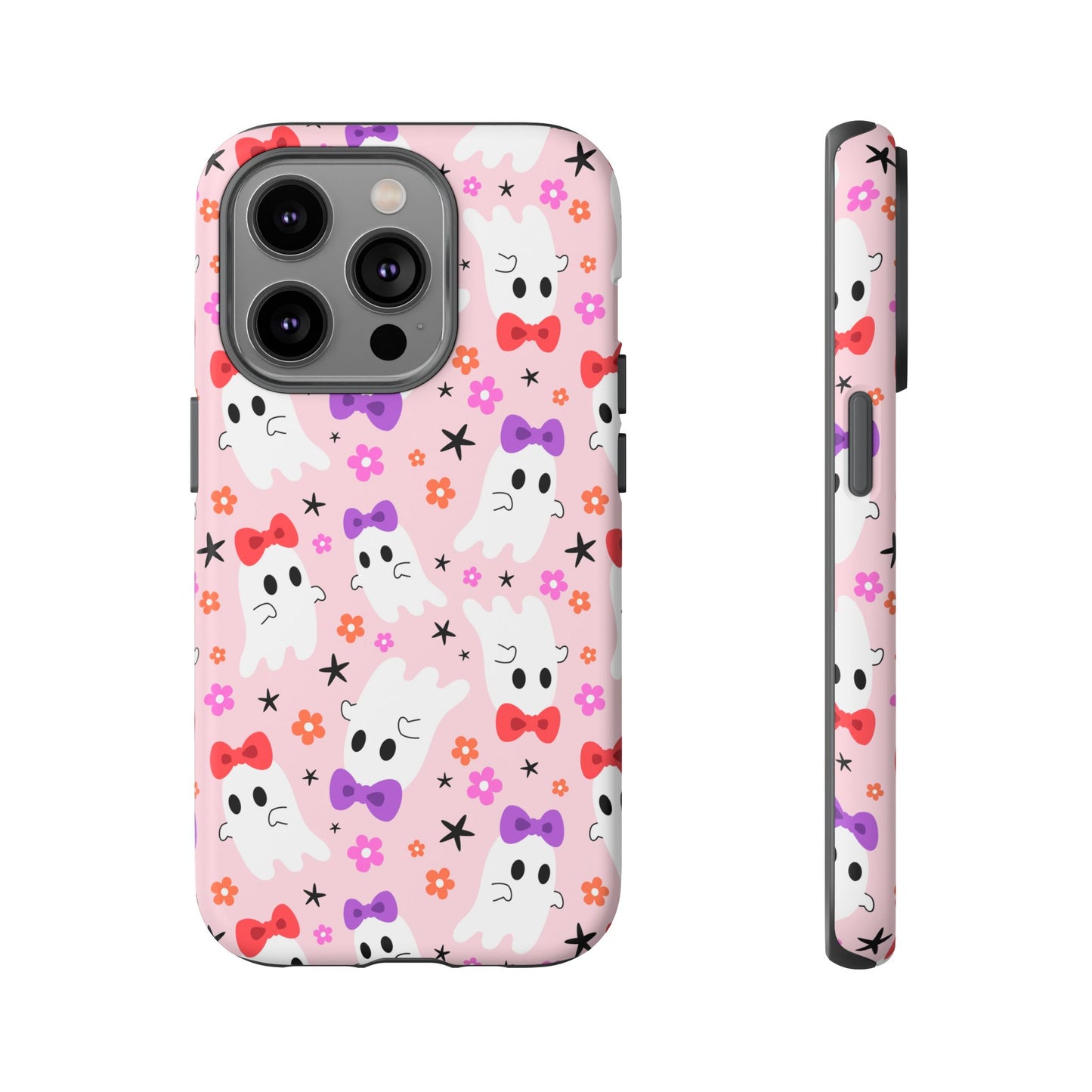 Cute Ghosts with Bows and Stars Halloween Phone Case – Tough Phone Case – Cute Spooky Design - iPhone 16 - Samsung Galaxy - Google Pixel