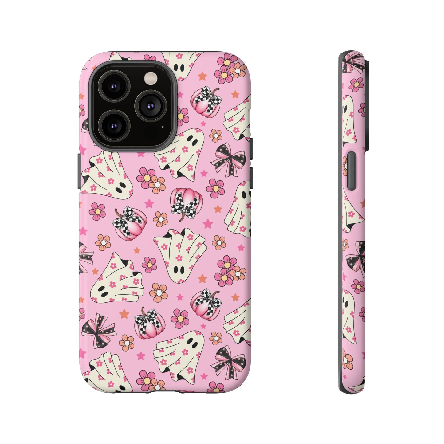 Pink Ghosts and Flowers Halloween Phone Case – Tough Phone Case – Cute Spooky Design - iPhone 16 - Samsung Galaxy - Google Pixel