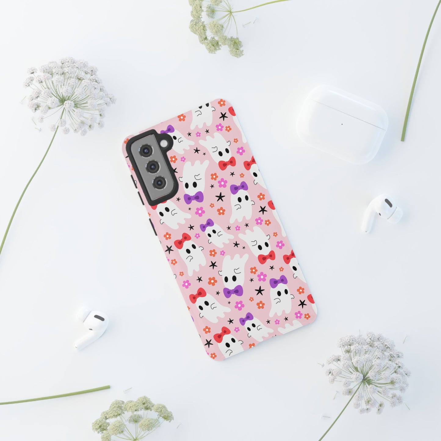 Cute Ghosts with Bows and Stars Halloween Phone Case – Tough Phone Case – Cute Spooky Design - iPhone 16 - Samsung Galaxy - Google Pixel