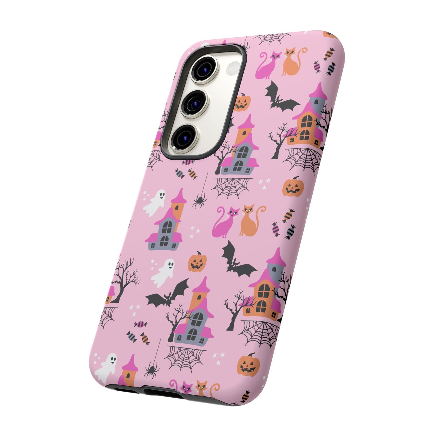 Pink Haunted House and Cats Halloween Phone Case – Tough Phone Case – Cute Spooky Design - iPhone 16 - Samsung Galaxy - Google Pixel