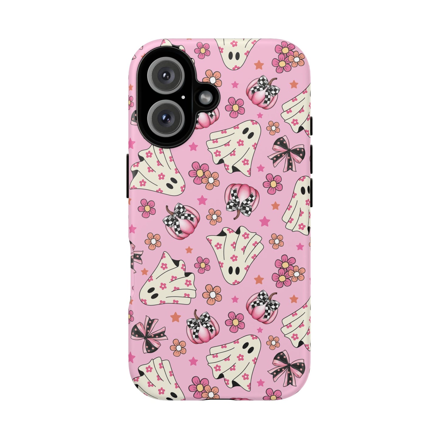 Pink Ghosts and Flowers Halloween Phone Case – Tough Phone Case – Cute Spooky Design - iPhone 16 - Samsung Galaxy - Google Pixel