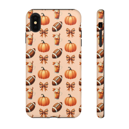 Pumpkins, Footballs, and Bows Fall Autumn Phone Case – Tough Phone Case – Cute Spooky Design - iPhone 16 - Samsung Galaxy - Google Pixel