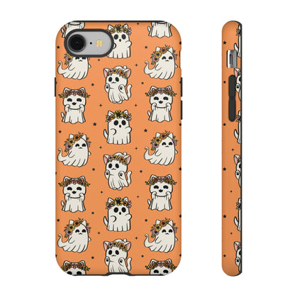 Ghost Cats and Pumpkins Halloween Phone Case – Tough Phone Case – Cute Spooky Design - iPhone 16 - Samsung Galaxy - Google Pixel