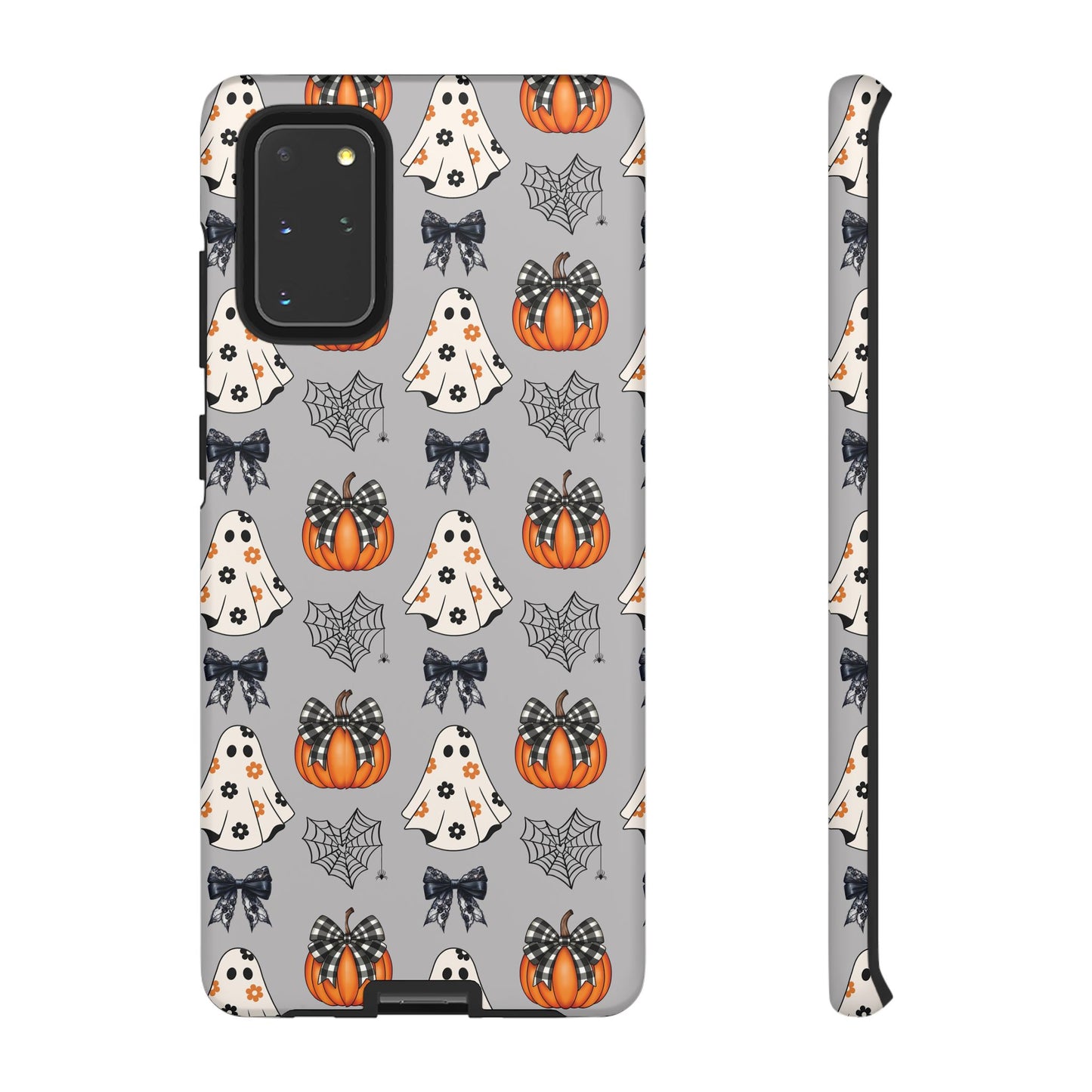 Halloween Ghosts and Pumpkins Gray Phone Case – Tough Phone Case – Cute Spooky Design - iPhone 16 - Samsung Galaxy - Google Pixel