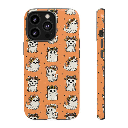 Ghost Cats and Pumpkins Halloween Phone Case – Tough Phone Case – Cute Spooky Design - iPhone 16 - Samsung Galaxy - Google Pixel