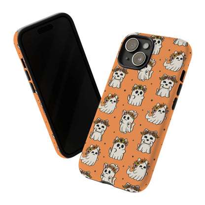 Ghost Cats and Pumpkins Halloween Phone Case – Tough Phone Case – Cute Spooky Design - iPhone 16 - Samsung Galaxy - Google Pixel