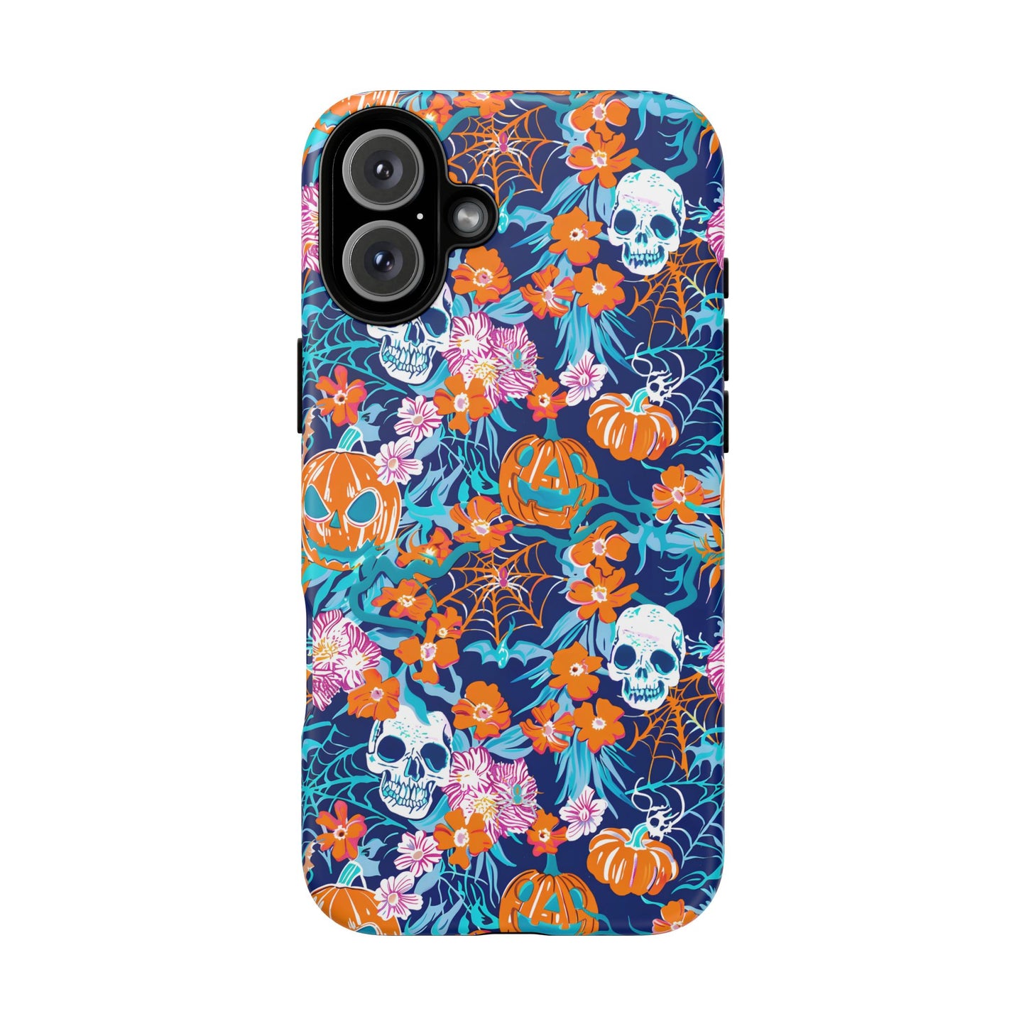 Floral Skulls and Pumpkins Halloween Phone Case – Tough Phone Case – Cute Spooky Design - iPhone 16 - Samsung Galaxy - Google Pixel