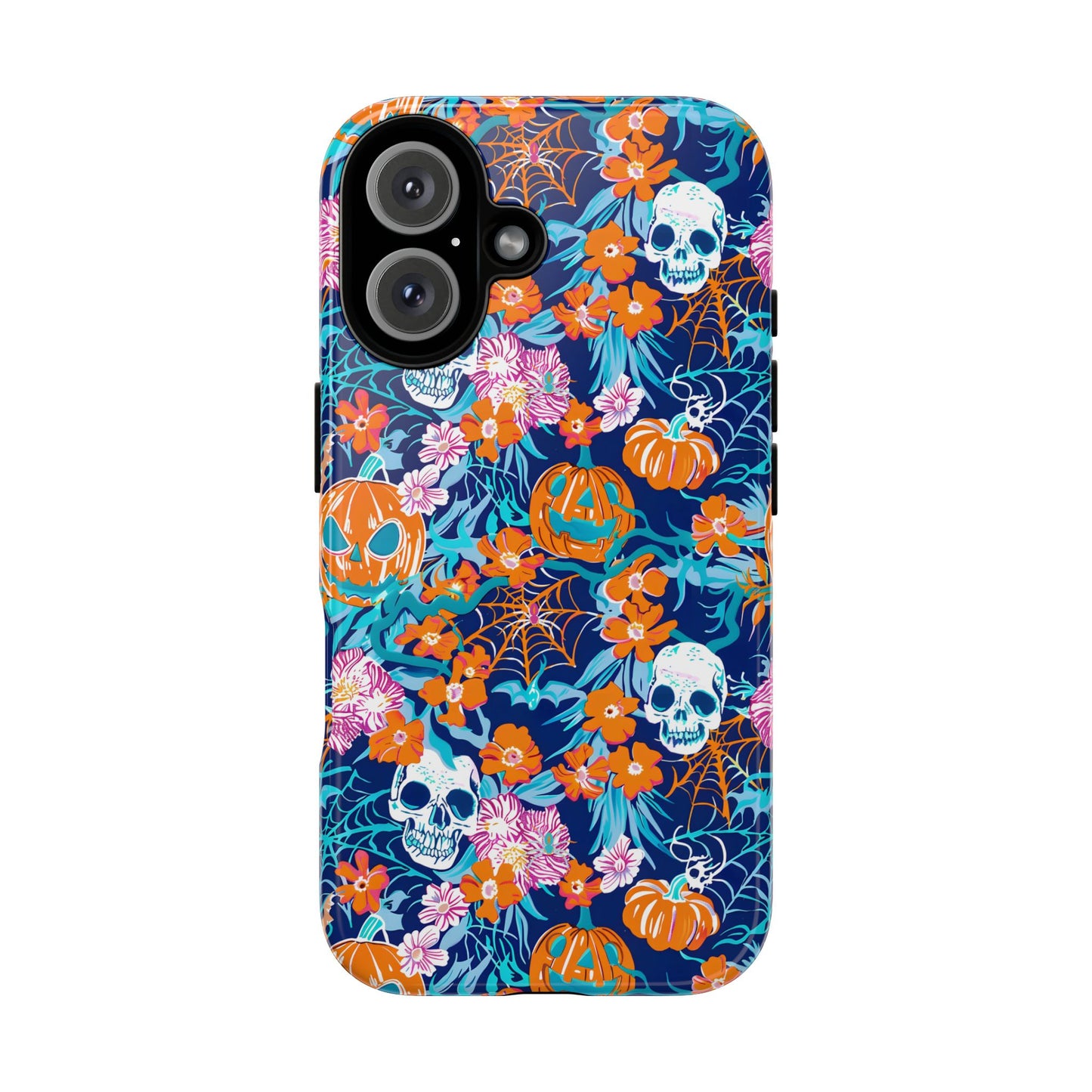 Floral Skulls and Pumpkins Halloween Phone Case – Tough Phone Case – Cute Spooky Design - iPhone 16 - Samsung Galaxy - Google Pixel