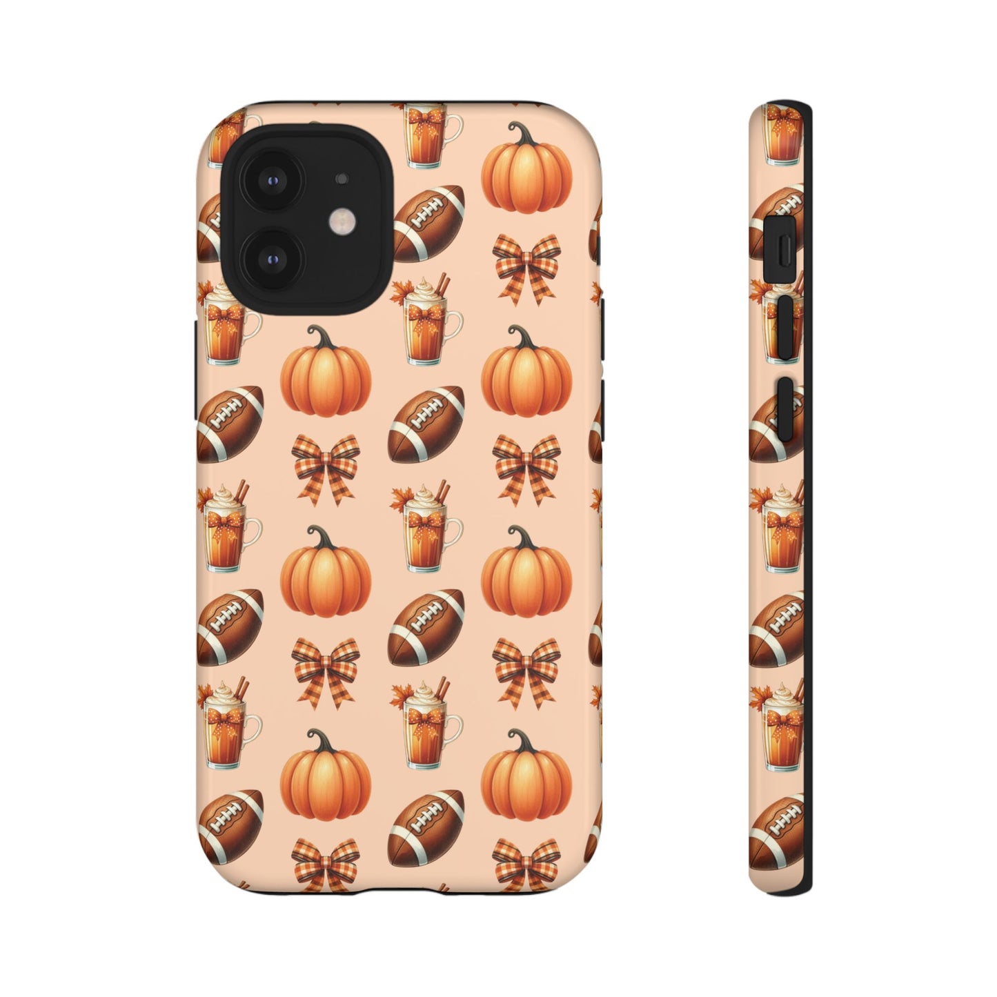 Pumpkins, Footballs, and Bows Fall Autumn Phone Case – Tough Phone Case – Cute Spooky Design - iPhone 16 - Samsung Galaxy - Google Pixel