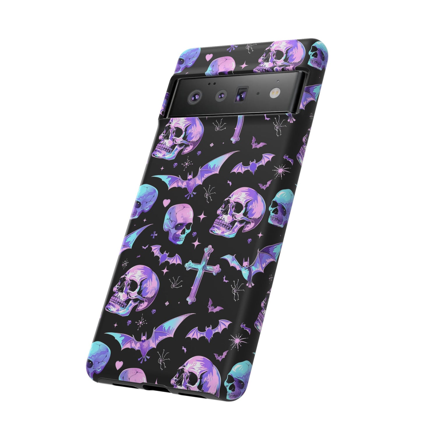 Pastel Skulls and Crosses Gothic Phone Case – Tough Phone Case – Cute Spooky Design - iPhone 16 - Samsung Galaxy - Google Pixel