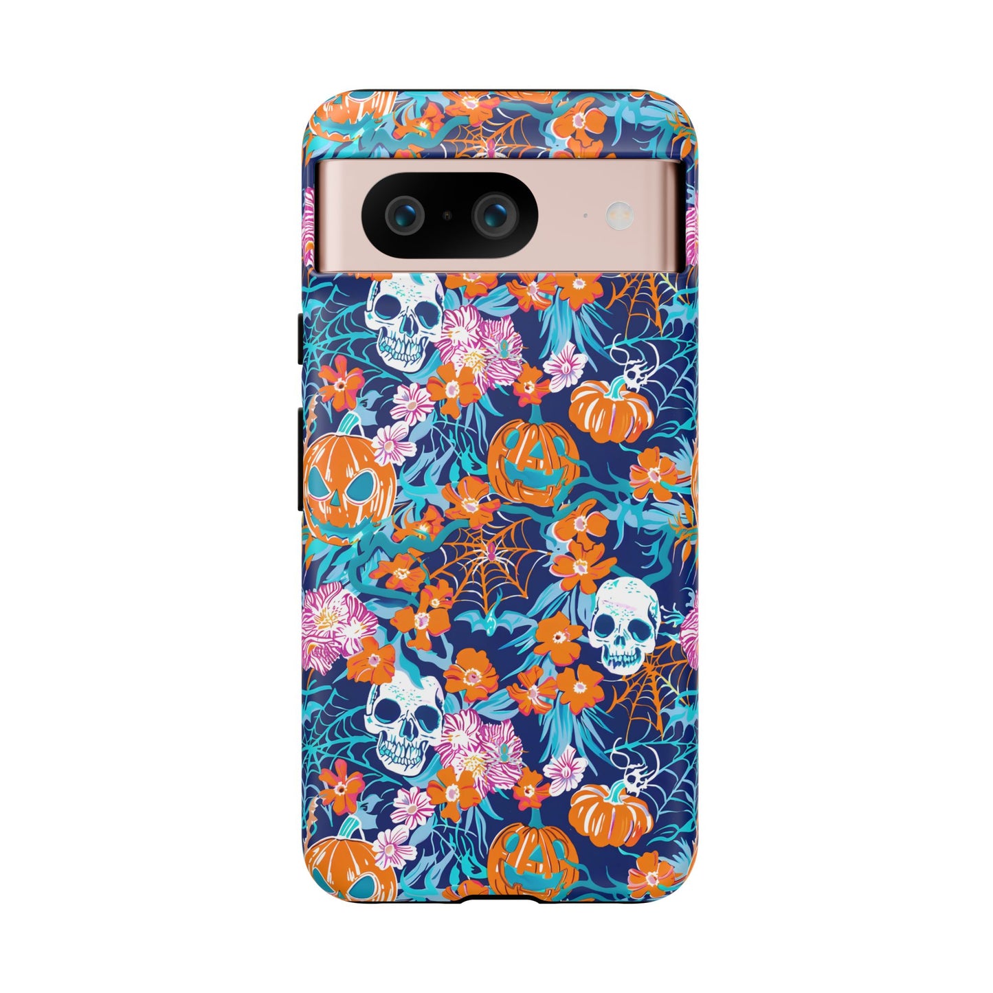 Floral Skulls and Pumpkins Halloween Phone Case – Tough Phone Case – Cute Spooky Design - iPhone 16 - Samsung Galaxy - Google Pixel