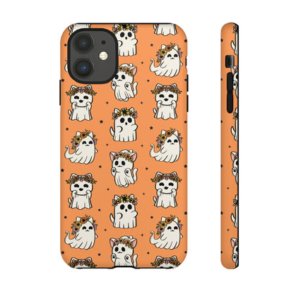 Ghost Cats and Pumpkins Halloween Phone Case – Tough Phone Case – Cute Spooky Design - iPhone 16 - Samsung Galaxy - Google Pixel