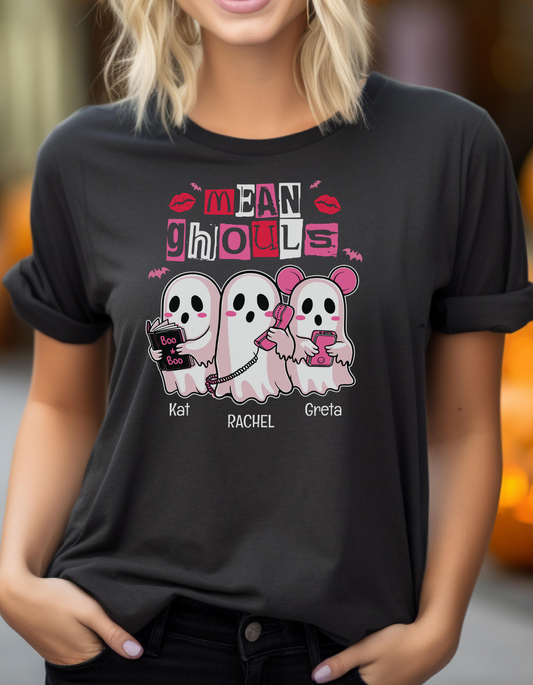 Mean Ghouls' Halloween T-Shirt – Cute Ghosts Design in Black or Pink – Perfect for You and Your Two Besties