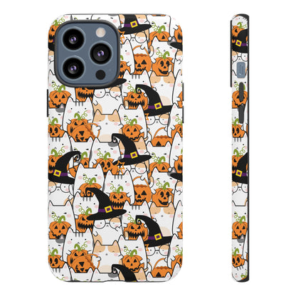 Halloween Cats and Pumpkins Phone Case – Tough Phone Case – Cute Spooky Design - iPhone 16 - Samsung Galaxy - Google Pixel