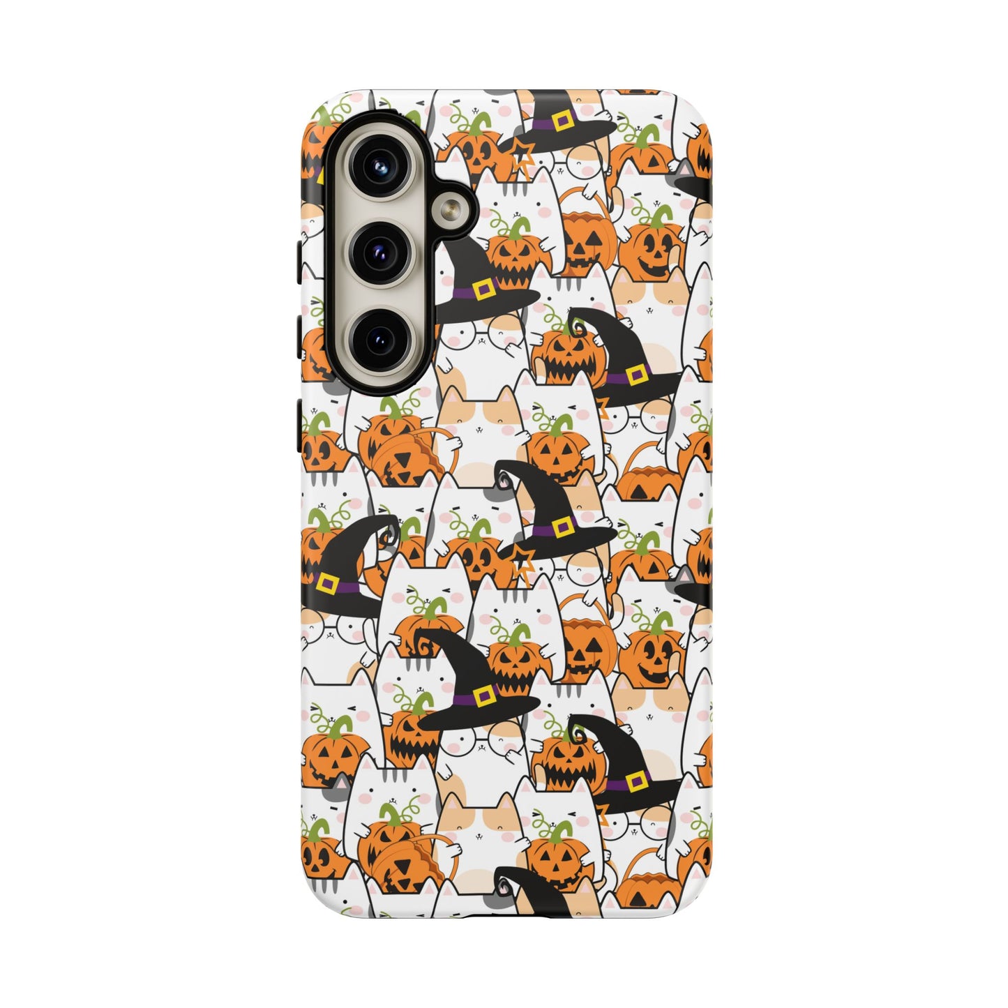 Halloween Cats and Pumpkins Phone Case – Tough Phone Case – Cute Spooky Design - iPhone 16 - Samsung Galaxy - Google Pixel