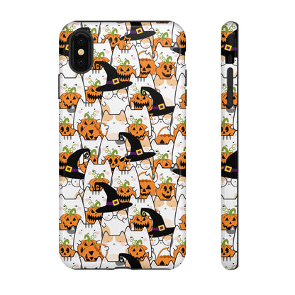 Halloween Cats and Pumpkins Phone Case – Tough Phone Case – Cute Spooky Design - iPhone 16 - Samsung Galaxy - Google Pixel