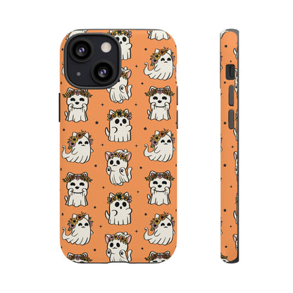 Ghost Cats and Pumpkins Halloween Phone Case – Tough Phone Case – Cute Spooky Design - iPhone 16 - Samsung Galaxy - Google Pixel