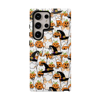 Halloween Cats and Pumpkins Phone Case – Tough Phone Case – Cute Spooky Design - iPhone 16 - Samsung Galaxy - Google Pixel