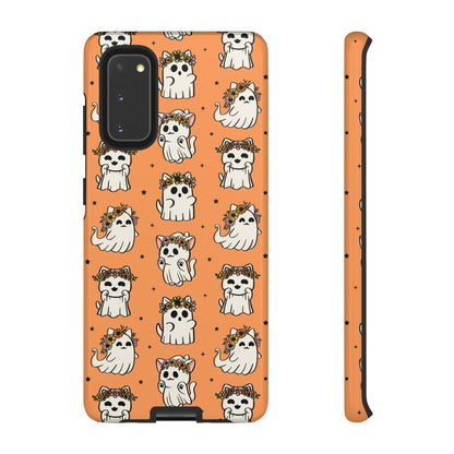 Ghost Cats and Pumpkins Halloween Phone Case – Tough Phone Case – Cute Spooky Design - iPhone 16 - Samsung Galaxy - Google Pixel