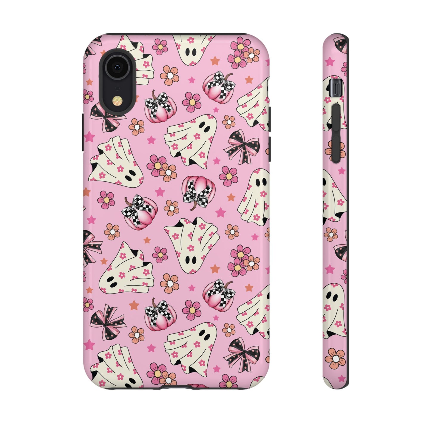 Pink Ghosts and Flowers Halloween Phone Case – Tough Phone Case – Cute Spooky Design - iPhone 16 - Samsung Galaxy - Google Pixel