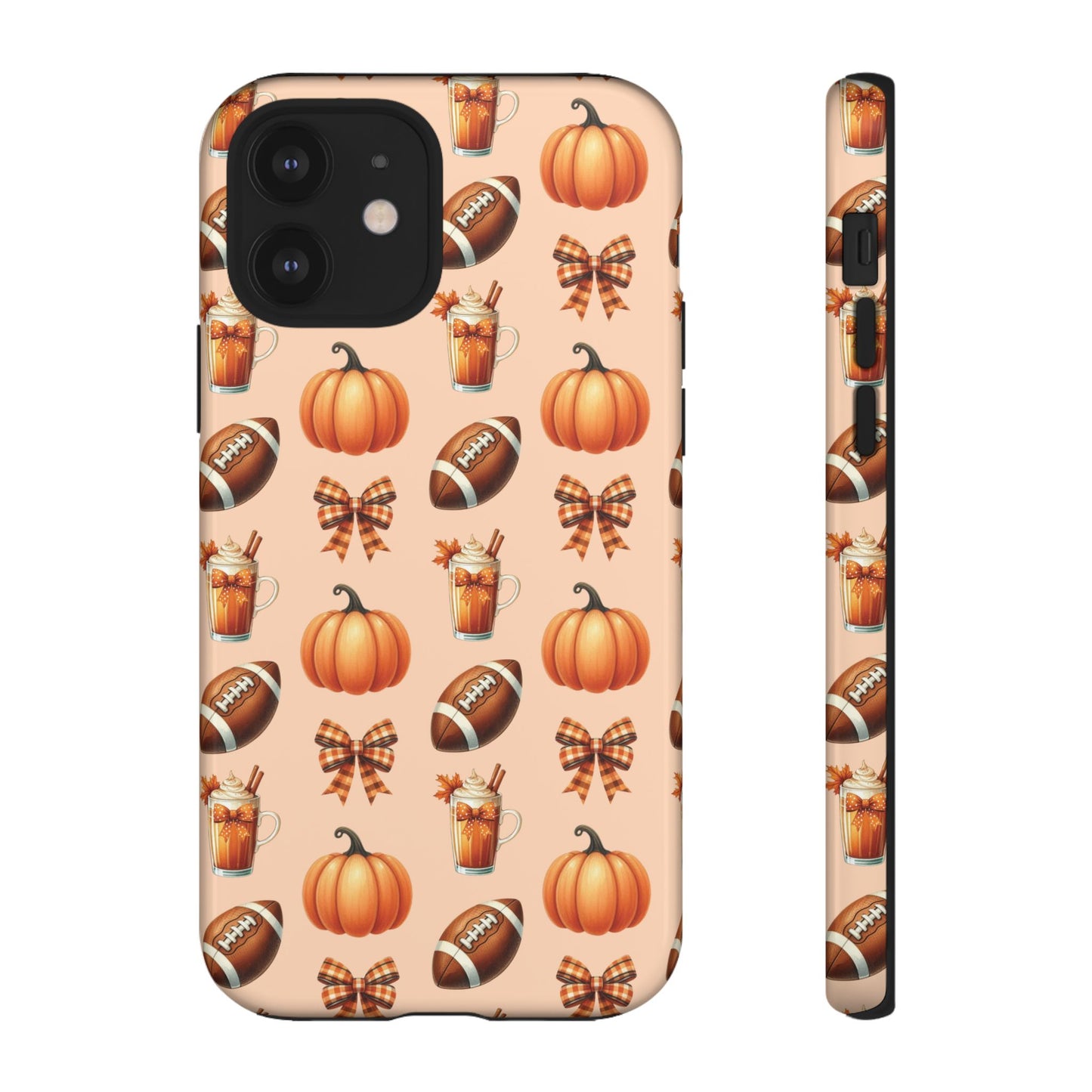 Pumpkins, Footballs, and Bows Fall Autumn Phone Case – Tough Phone Case – Cute Spooky Design - iPhone 16 - Samsung Galaxy - Google Pixel