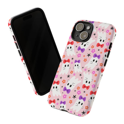 Cute Ghosts with Bows and Stars Halloween Phone Case – Tough Phone Case – Cute Spooky Design - iPhone 16 - Samsung Galaxy - Google Pixel