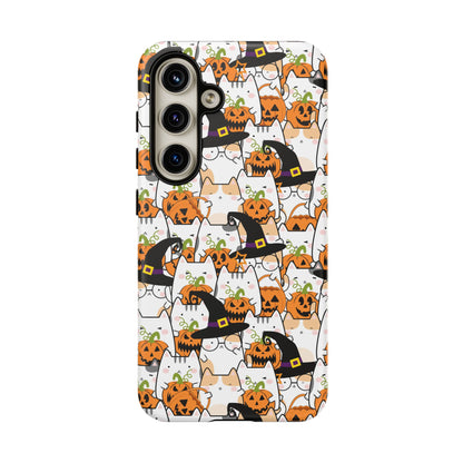 Halloween Cats and Pumpkins Phone Case – Tough Phone Case – Cute Spooky Design - iPhone 16 - Samsung Galaxy - Google Pixel