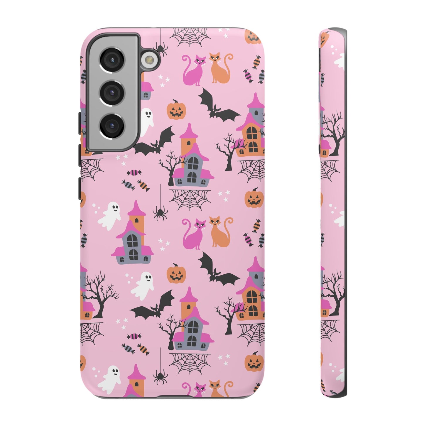 Pink Haunted House and Cats Halloween Phone Case – Tough Phone Case – Cute Spooky Design - iPhone 16 - Samsung Galaxy - Google Pixel