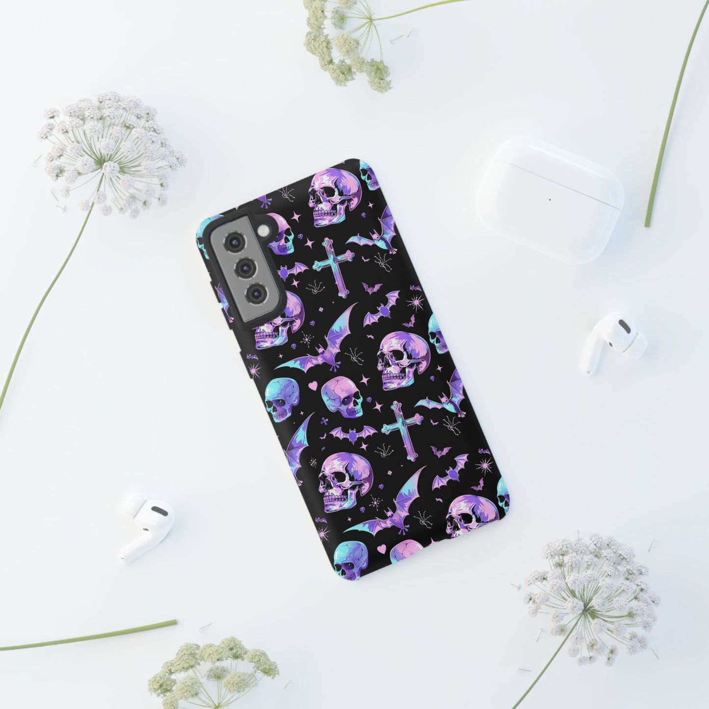 Pastel Skulls and Crosses Gothic Phone Case – Tough Phone Case – Cute Spooky Design - iPhone 16 - Samsung Galaxy - Google Pixel