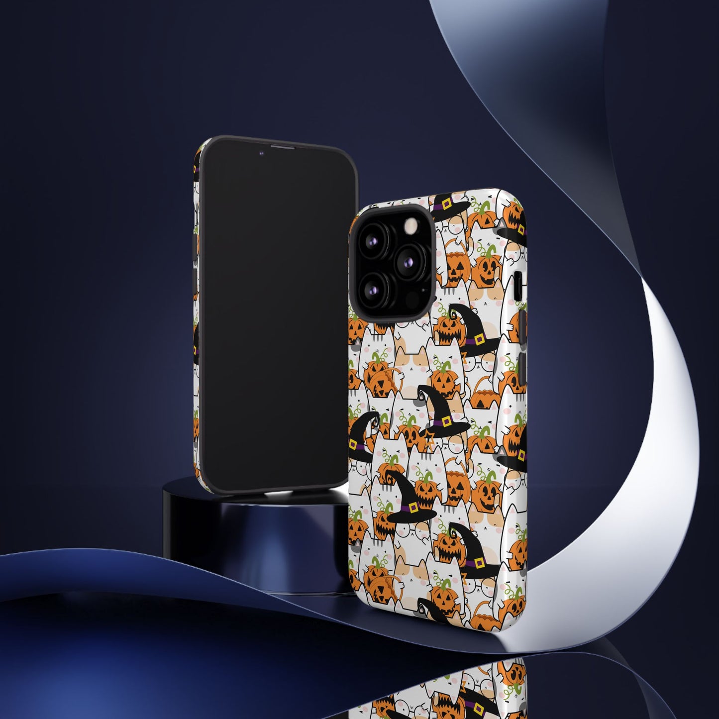 Halloween Cats and Pumpkins Phone Case – Tough Phone Case – Cute Spooky Design - iPhone 16 - Samsung Galaxy - Google Pixel