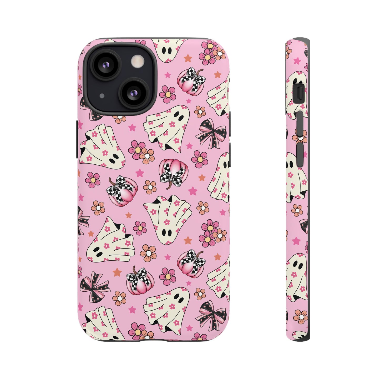 Pink Ghosts and Flowers Halloween Phone Case – Tough Phone Case – Cute Spooky Design - iPhone 16 - Samsung Galaxy - Google Pixel