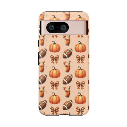 Pumpkins, Footballs, and Bows Fall Autumn Phone Case – Tough Phone Case – Cute Spooky Design - iPhone 16 - Samsung Galaxy - Google Pixel