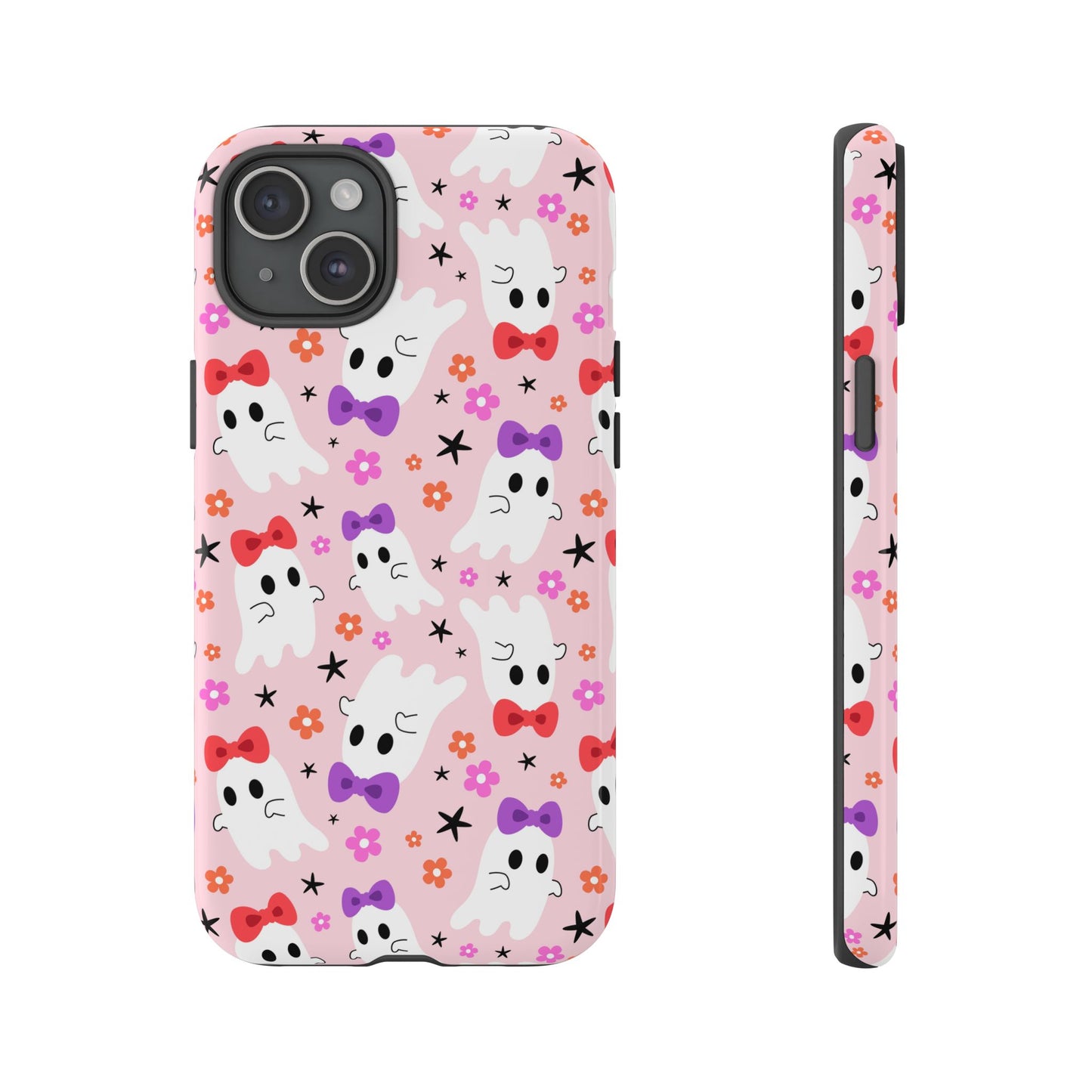 Cute Ghosts with Bows and Stars Halloween Phone Case – Tough Phone Case – Cute Spooky Design - iPhone 16 - Samsung Galaxy - Google Pixel