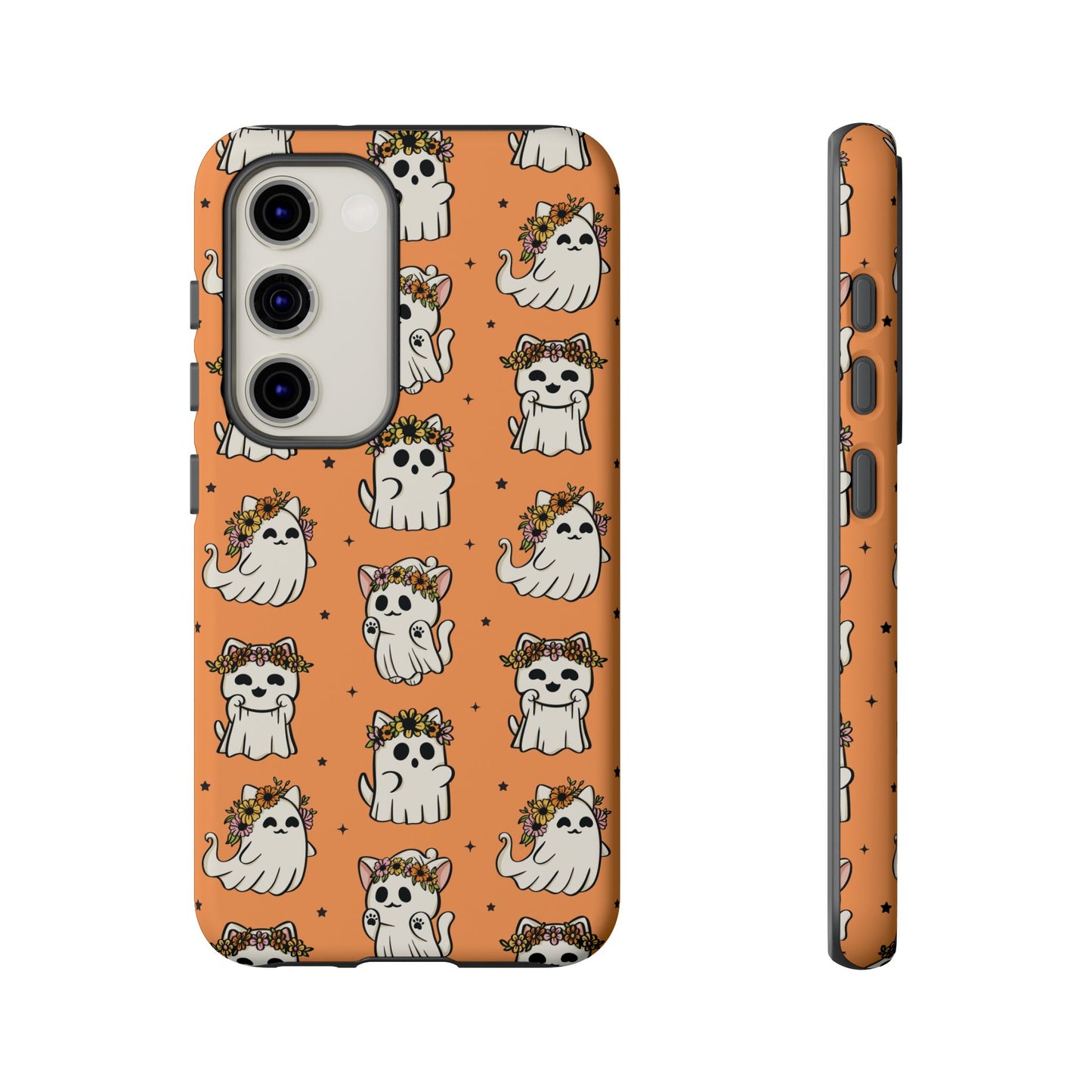 Ghost Cats and Pumpkins Halloween Phone Case – Tough Phone Case – Cute Spooky Design - iPhone 16 - Samsung Galaxy - Google Pixel