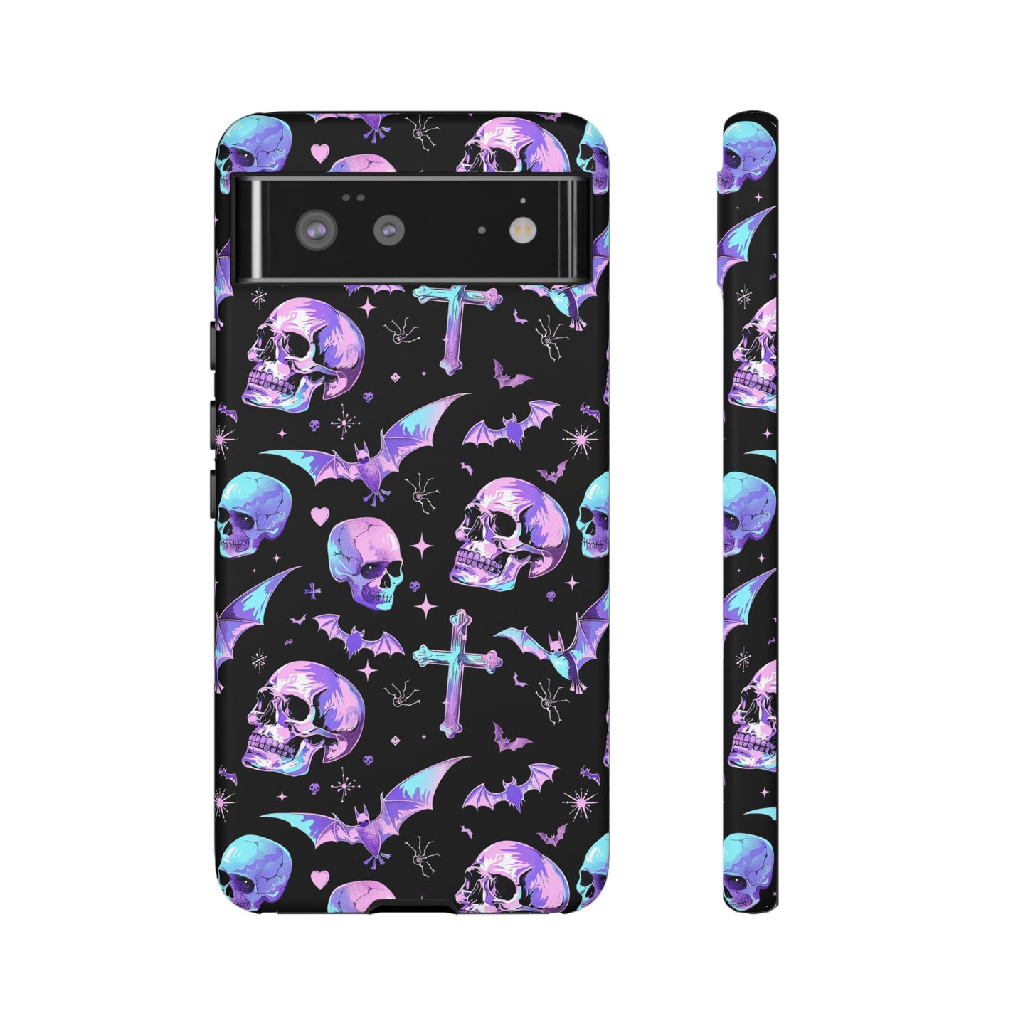 Pastel Skulls and Crosses Gothic Phone Case – Tough Phone Case – Cute Spooky Design - iPhone 16 - Samsung Galaxy - Google Pixel