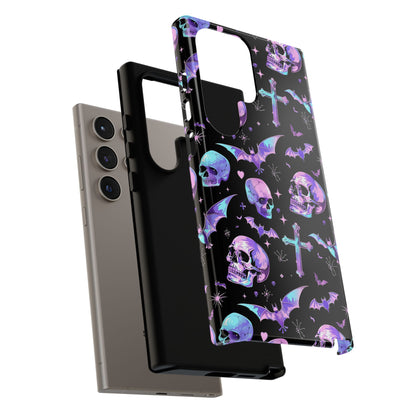 Pastel Skulls and Crosses Gothic Phone Case – Tough Phone Case – Cute Spooky Design - iPhone 16 - Samsung Galaxy - Google Pixel