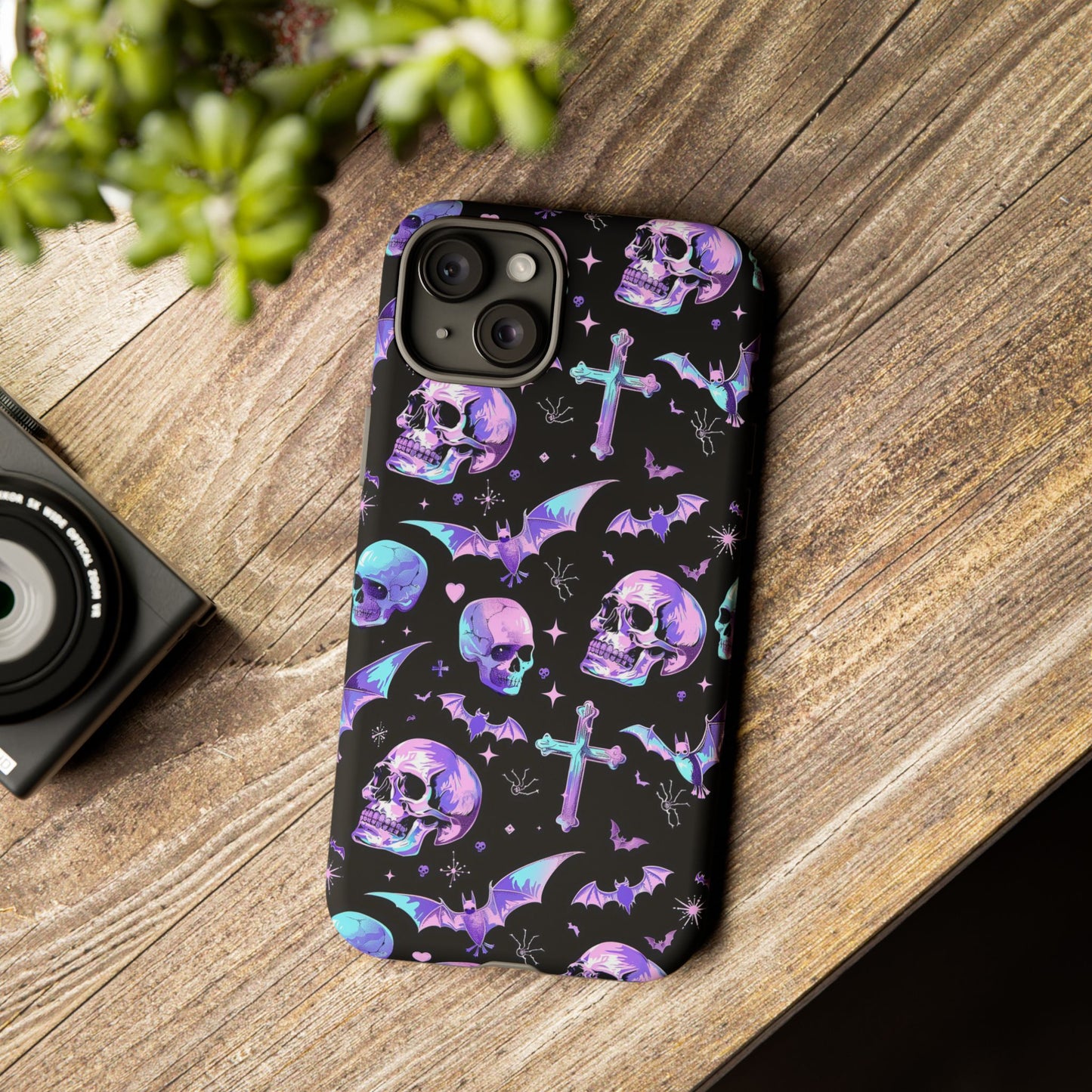 Pastel Skulls and Crosses Gothic Phone Case – Tough Phone Case – Cute Spooky Design - iPhone 16 - Samsung Galaxy - Google Pixel