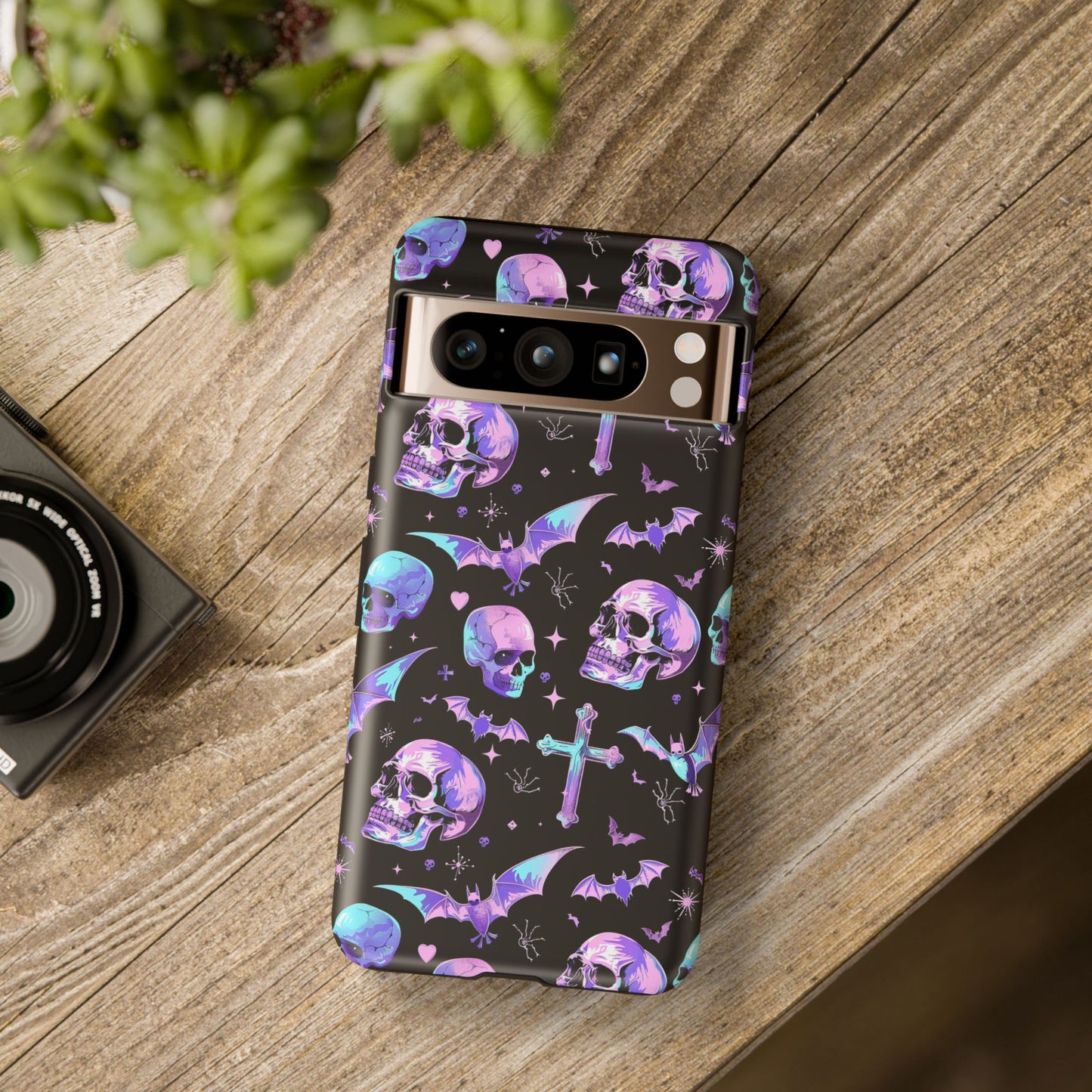 Pastel Skulls and Crosses Gothic Phone Case – Tough Phone Case – Cute Spooky Design - iPhone 16 - Samsung Galaxy - Google Pixel