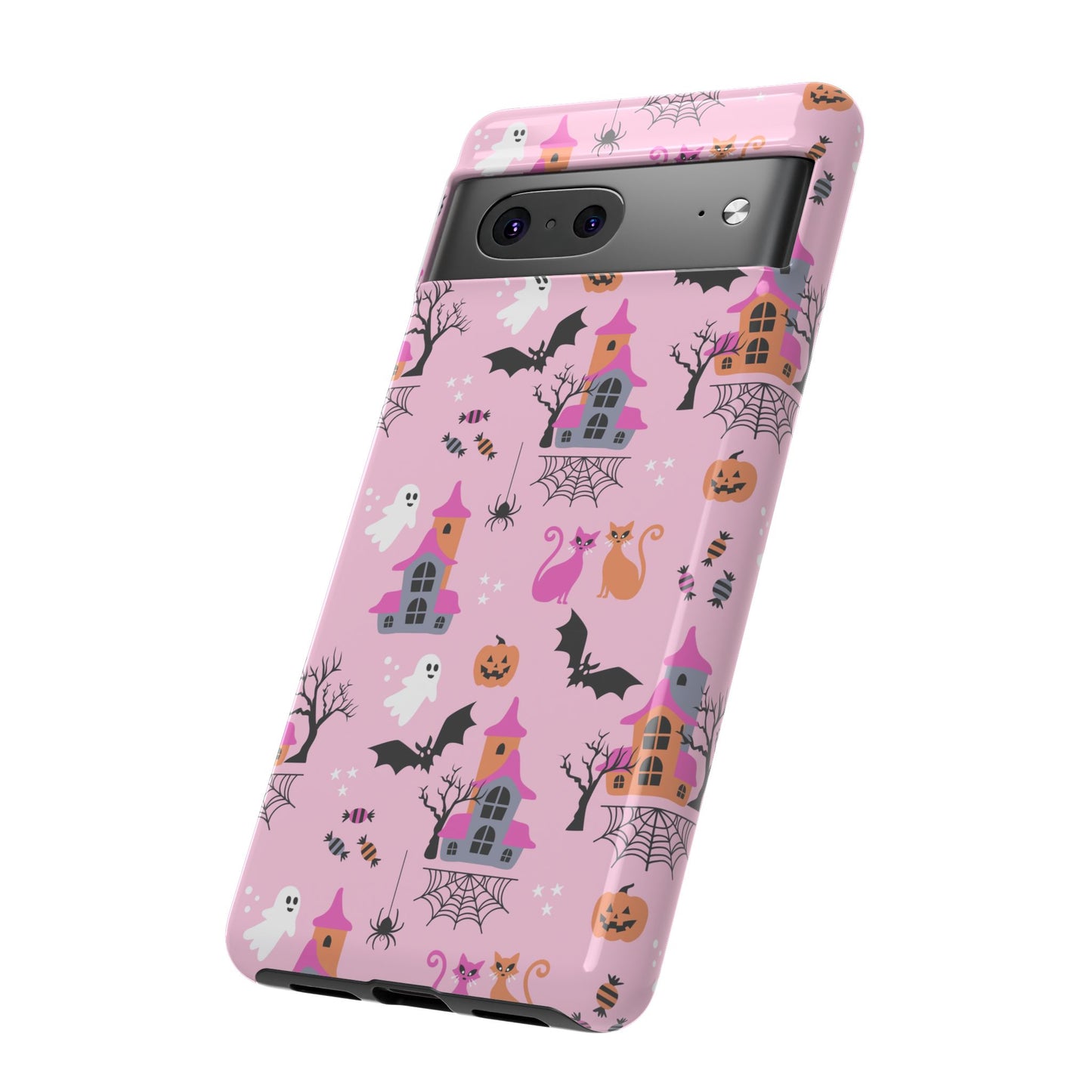 Pink Haunted House and Cats Halloween Phone Case – Tough Phone Case – Cute Spooky Design - iPhone 16 - Samsung Galaxy - Google Pixel