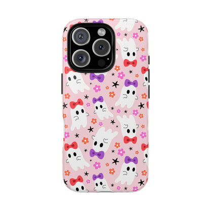 Cute Ghosts with Bows and Stars Halloween Phone Case – Tough Phone Case – Cute Spooky Design - iPhone 16 - Samsung Galaxy - Google Pixel